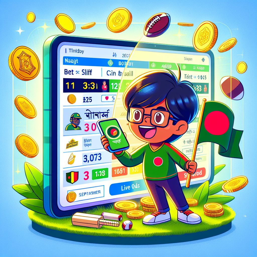 555Taka themed cartoon characters watching a live match with a bet slip and coins
